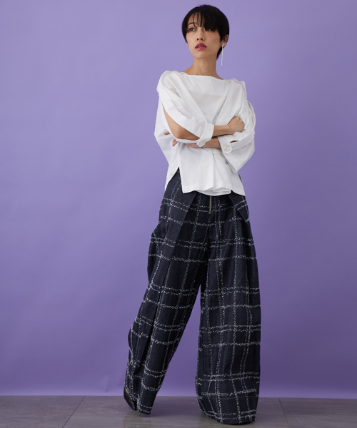 STUDIOUS（ステュディオス）の「【STUDIOUS】ニードルチェックワイドパンツ（その他パンツ・レディース・ブルー・0/1）」の10枚目の写真