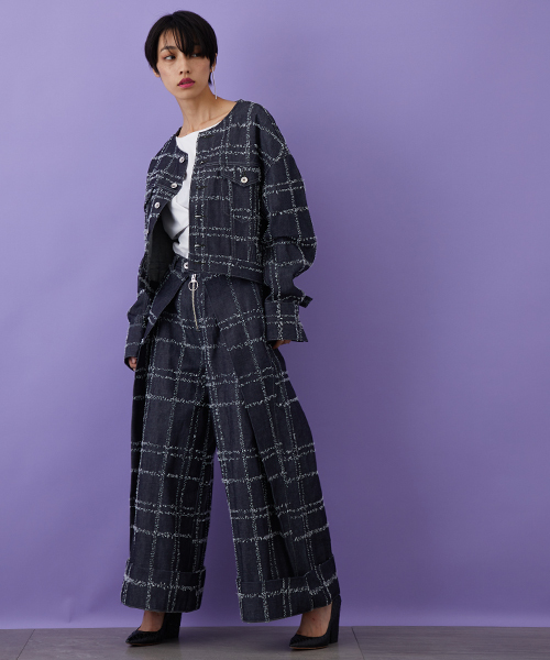 STUDIOUS（ステュディオス）の「【STUDIOUS】ニードルチェックワイドパンツ（その他パンツ・レディース・ブルー・0/1）」の11枚目の写真