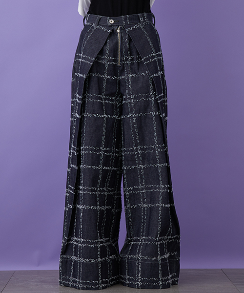 STUDIOUS（ステュディオス）の「【STUDIOUS】ニードルチェックワイドパンツ（その他パンツ・レディース・ブルー・0/1）」の2枚目の写真