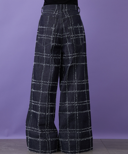 STUDIOUS（ステュディオス）の「【STUDIOUS】ニードルチェックワイドパンツ（その他パンツ・レディース・ブルー・0/1）」の4枚目の写真