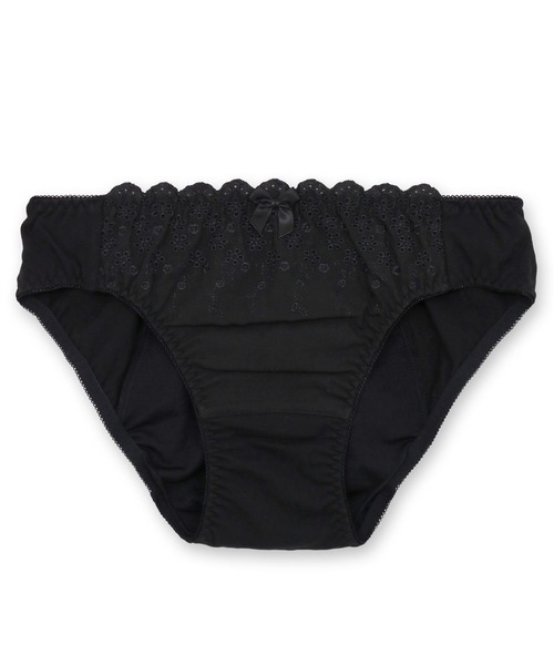 fran de lingerie（フランデランジェリー）の「ブルーデイもブラとショーツはお揃いデザインが叶うウィングポケット付き「コットンドラジェ」サニタリーショーツ（ショーツ・レディース・ネイビー/ブラック/シルバーグレー/クリアブラック/ダークブルー・L/M）」の3枚目の写真