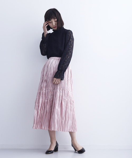 merlot plus(メルロープリュス)の「フリルネックシースルーブラウス6556(シャツ/ブラウス・レディース・ブラック/アイボリー・FREE)」の7枚目の写真