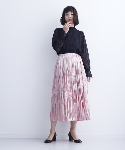 merlot plus(メルロープリュス)の「フリルネックシースルーブラウス6556(シャツ/ブラウス・レディース・ブラック/アイボリー・FREE)」の8枚目の写真