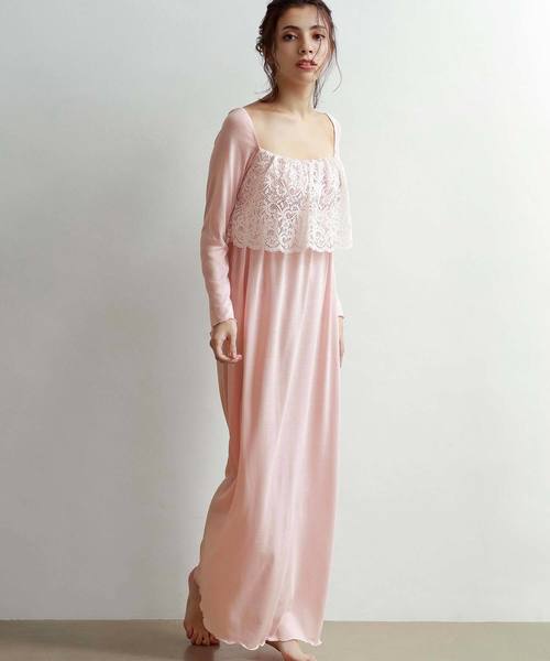 Ravijour（ラヴィジュール）の「スクエアネック ネグリジェ（ルームウェア/パジャマ・レディース・ブラック/ピンク/トップグレー・FREE）」の3枚目の写真