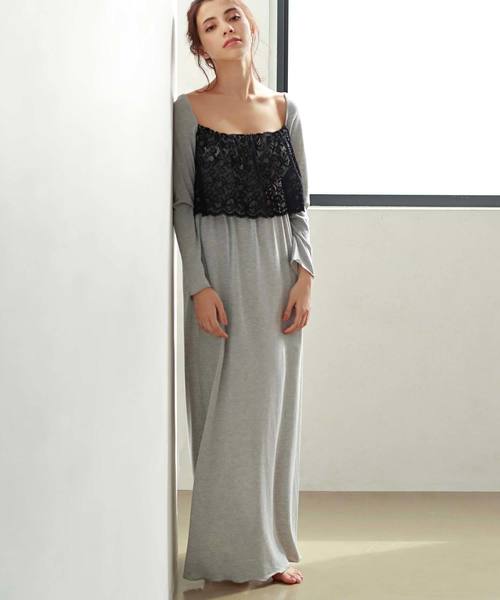 Ravijour（ラヴィジュール）の「スクエアネック ネグリジェ（ルームウェア/パジャマ・レディース・ブラック/ピンク/トップグレー・FREE）」の2枚目の写真