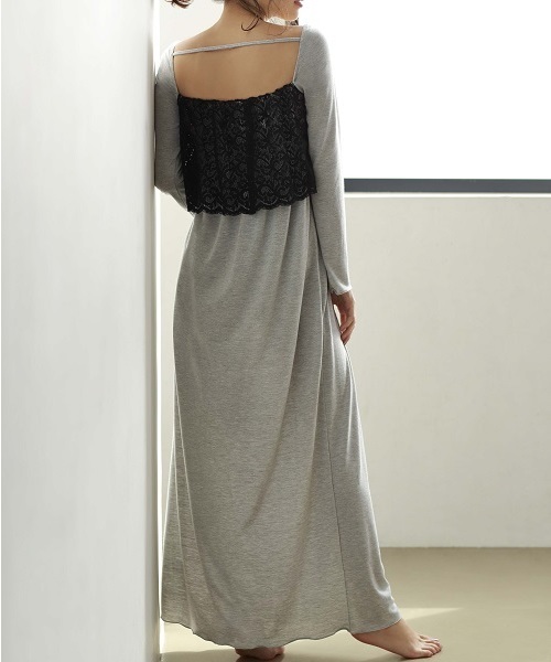 Ravijour（ラヴィジュール）の「スクエアネック ネグリジェ（ルームウェア/パジャマ・レディース・ブラック/ピンク/トップグレー・FREE）」の6枚目の写真