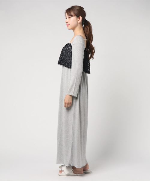 Ravijour（ラヴィジュール）の「スクエアネック ネグリジェ（ルームウェア/パジャマ・レディース・ブラック/ピンク/トップグレー・FREE）」の4枚目の写真