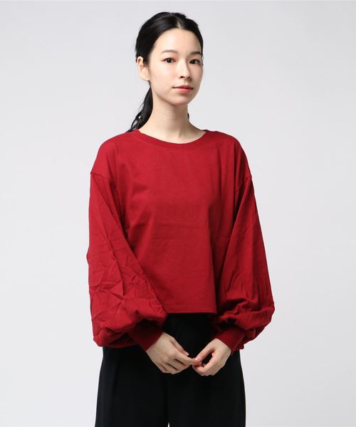 earth music&ecology(アースミュージックアンドエコロジー)の「・すきな丈ふわそでBIG T(ショート) ●(Tシャツ/カットソー・レディース・アイボリー/ブラック/チャコールグレー/レッド/パープル/ダークグリーン・FREE)」の6枚目の写真