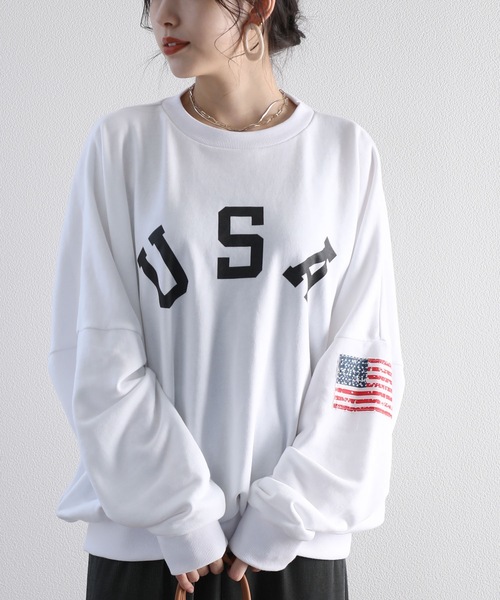 classicalelf（クラシカルエルフ）の「USAビッグシルエットスウェットトレーナー（長袖）（スウェット・レディース・ホワイト/ブラック/杢グレー/ベージュ/ライトベージュ/ライトカーキ・M/LL）」の11枚目の写真