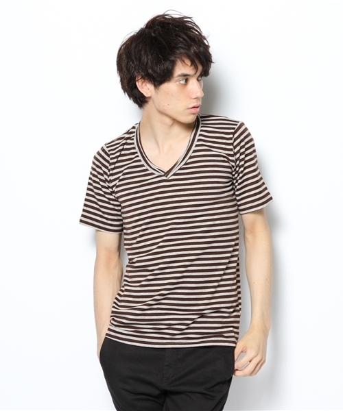 CASPER JOHN(キャスパージョン)の「【MANGROVE】 VネックボーダーTシャツ(Tシャツ/カットソー・メンズ・ネイビー/ブラウン系その他/グリーン系その他/ブラック×グレー・LARGE/MEDIUM/SMALL)」の3枚目の写真