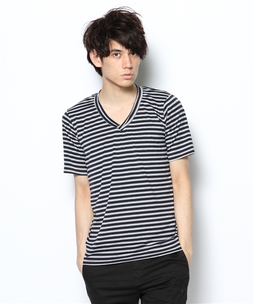 CASPER JOHN(キャスパージョン)の「【MANGROVE】 VネックボーダーTシャツ(Tシャツ/カットソー・メンズ・ネイビー/ブラウン系その他/グリーン系その他/ブラック×グレー・LARGE/MEDIUM/SMALL)」の4枚目の写真