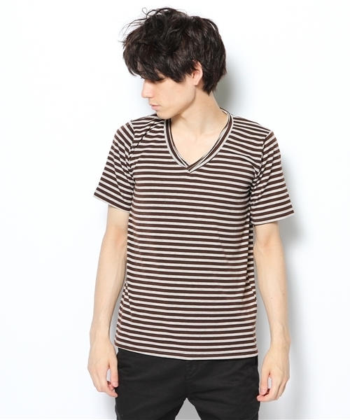 CASPER JOHN(キャスパージョン)の「【MANGROVE】 VネックボーダーTシャツ(Tシャツ/カットソー・メンズ・ネイビー/ブラウン系その他/グリーン系その他/ブラック×グレー・LARGE/MEDIUM/SMALL)」の5枚目の写真