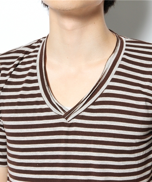 CASPER JOHN(キャスパージョン)の「【MANGROVE】 VネックボーダーTシャツ(Tシャツ/カットソー・メンズ・ネイビー/ブラウン系その他/グリーン系その他/ブラック×グレー・LARGE/MEDIUM/SMALL)」の8枚目の写真