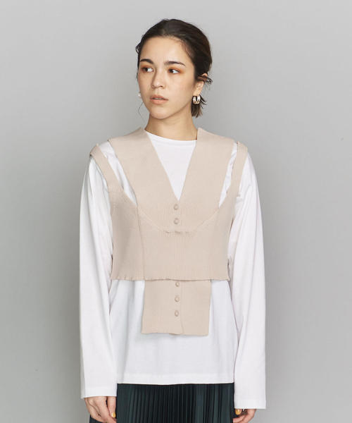 TAN(タン)の「<TAN>レイヤードニットキャミソール(ニット/セーター・レディース・ベージュ/ブラック・FREE)」の4枚目の写真