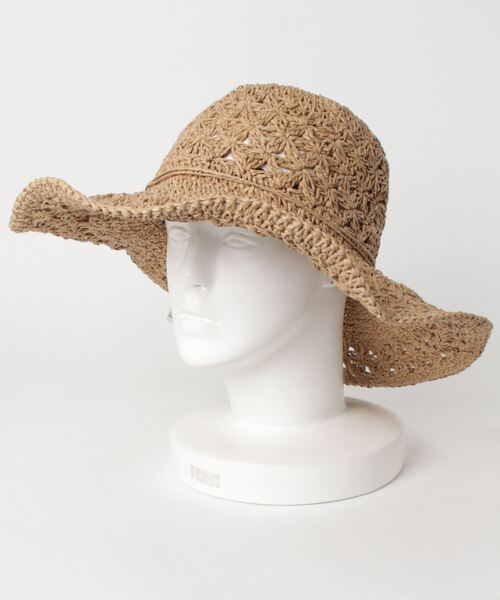 coca(coca)(コカ)の「透かしレース編みツバ広ストローハット(ハット・レディース・ベージュ・ONE SIZE)」の12枚目の写真