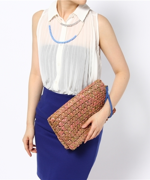 And A（アンドエー）の「ラフィアクラッチ (LE VERNIS)（クラッチバッグ・レディース・ピンク/オレンジ・FREE）」の4枚目の写真