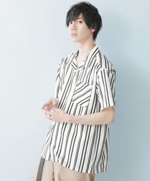 ポリトロマルチストライププリントオープンカラーシャツ(1/2 sleeve)