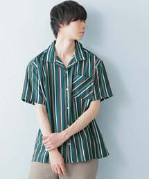 ポリトロマルチストライププリントオープンカラーシャツ(1/2 sleeve)