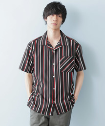 ポリトロマルチストライププリントオープンカラーシャツ(1/2 sleeve)