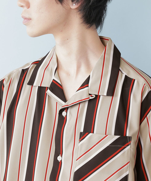 MONO-MART(モノマート)の「ポリトロマルチストライププリントオープンカラーシャツ(1/2 sleeve)(シャツ/ブラウス・メンズ・ブラック/オフホワイト/ブルー/キャメル・M/L)」の11枚目の写真