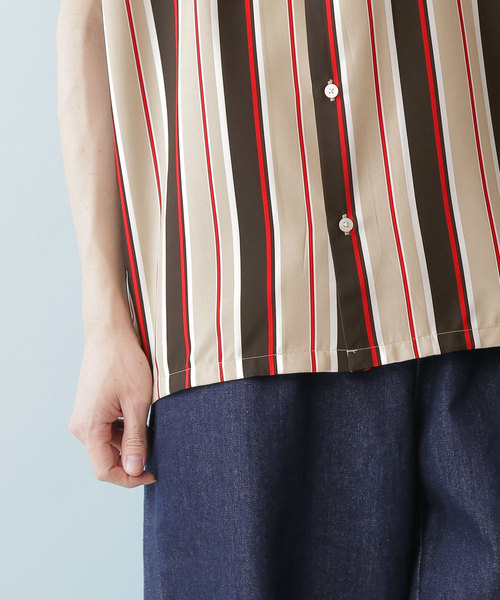 MONO-MART(モノマート)の「ポリトロマルチストライププリントオープンカラーシャツ(1/2 sleeve)(シャツ/ブラウス・メンズ・ブラック/オフホワイト/ブルー/キャメル・M/L)」の7枚目の写真