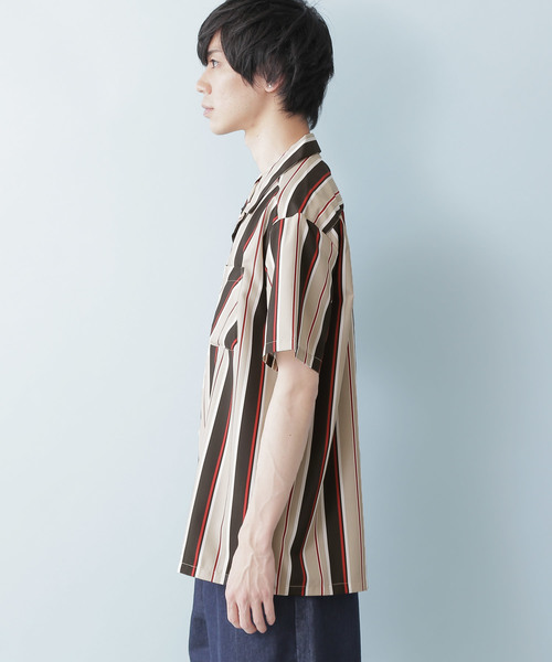 MONO-MART(モノマート)の「ポリトロマルチストライププリントオープンカラーシャツ(1/2 sleeve)(シャツ/ブラウス・メンズ・ブラック/オフホワイト/ブルー/キャメル・M/L)」の13枚目の写真