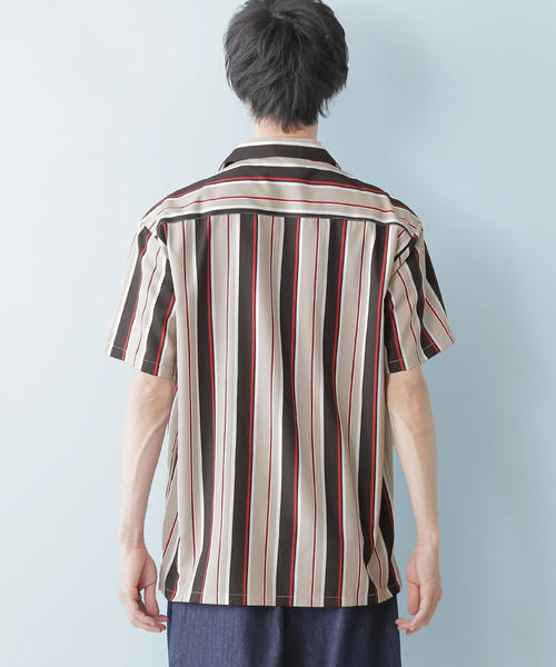 MONO-MART(モノマート)の「ポリトロマルチストライププリントオープンカラーシャツ(1/2 sleeve)(シャツ/ブラウス・メンズ・ブラック/オフホワイト/ブルー/キャメル・M/L)」の12枚目の写真