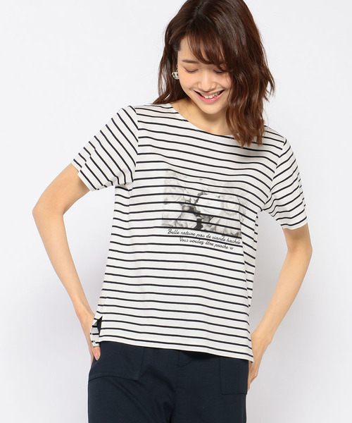 Petit Honfleur（プチオンフルール）の「プリントTシャツ（Tシャツ/カットソー・レディース・ホワイト/ブラック/ネイビー/ブルー・M size/L size）」の3枚目の写真