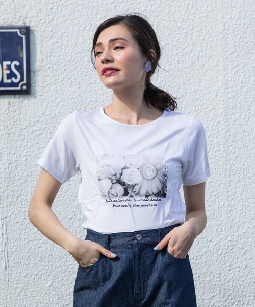 Petit Honfleur（プチオンフルール）の「プリントTシャツ（Tシャツ/カットソー・レディース・ホワイト/ブラック/ネイビー/ブルー・M size/L size）」の18枚目の写真