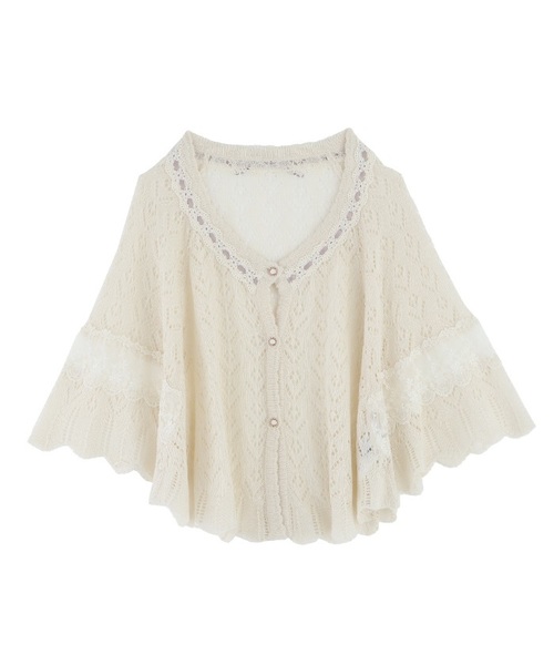 axes femme レースレイヤード 透かし編みポンチョ風カーディガン axes femme（アクシーズファム）の「透かし編みケープ（カーディガン