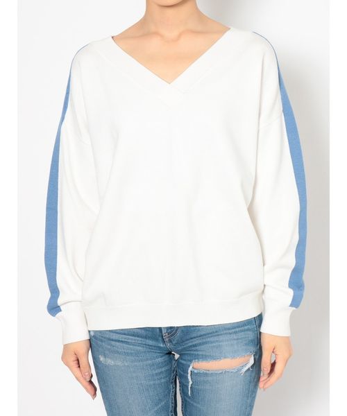 GYDA（ジェイダ）の「VネックラインニットTOPS（ニット/セーター・レディース・ブラック/ベージュ/オフホワイト・FREE）」の6枚目の写真