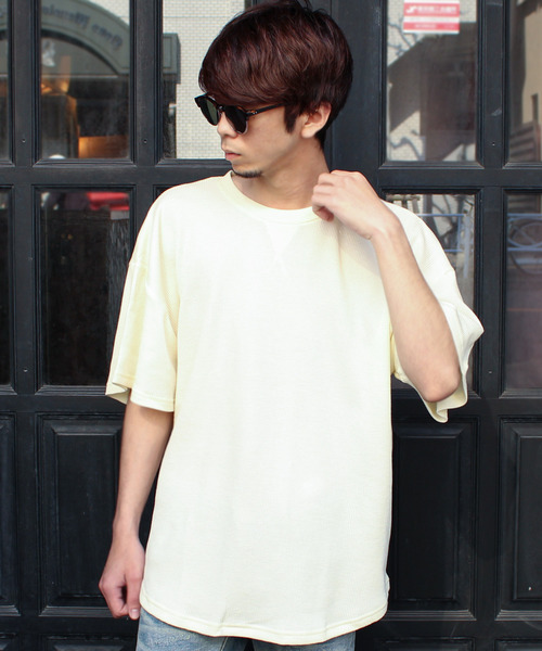 SHI-JYOMAN(シジョマン)の「ガゼットワッフル半袖BIGTシャツ(Tシャツ/カットソー・メンズ・ブラック/ベージュ/アイボリー/カーキ・XL/L/M/XXL)」の1枚目の写真