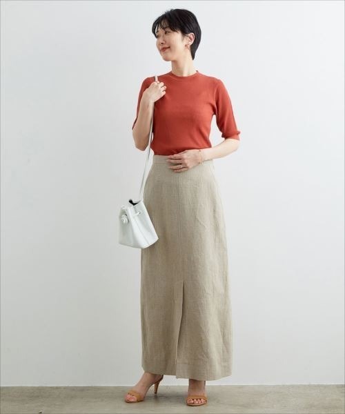 ADAM ET ROPE'(アダムエロペ)の「シアーRIB5分袖プルオーバー(Tシャツ/カットソー・レディース・ブラック/レンガ・FREE)」の5枚目の写真