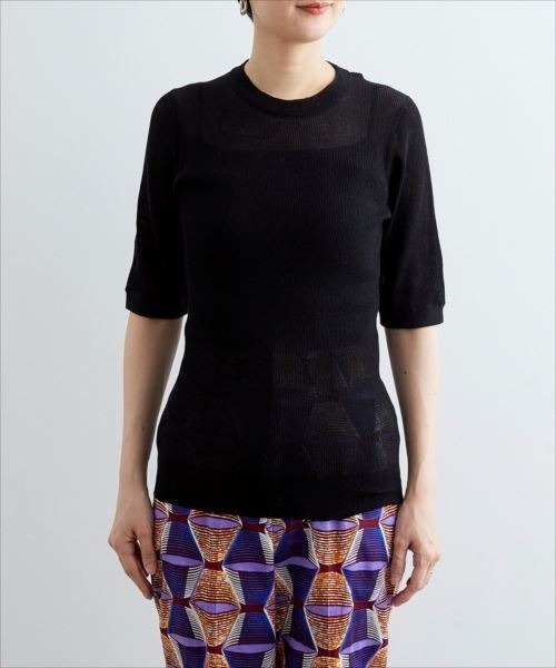 ADAM ET ROPE'(アダムエロペ)の「シアーRIB5分袖プルオーバー(Tシャツ/カットソー・レディース・ブラック/レンガ・FREE)」の8枚目の写真