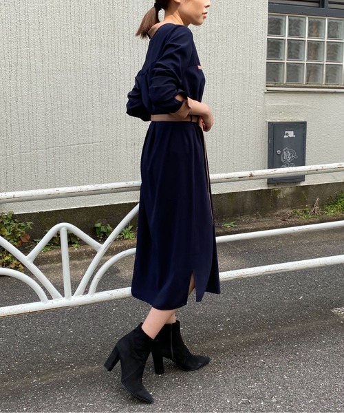 Lounge dress ラウンジドレス　Vチュニックワンピース　ネイビー LOUNGEDRESS（ラウンジドレス）の「配色パイピングワンピース