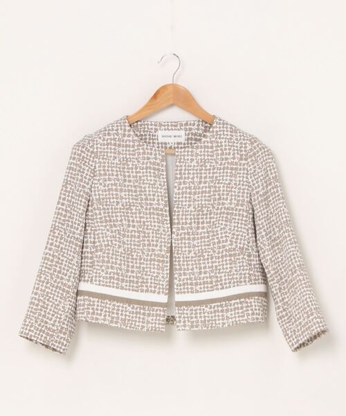 HANAE MORI ハナエモリ ミックスツイード ジャケット　絹混　40 美品 ハナエモリ ツイード ジャケット 赤 黒 シルク レディース