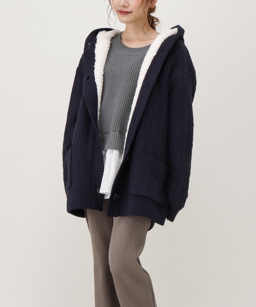 NAVY(ネイビー)の「裏ボアニットパーカー(パーカー・レディース・ネイビー/ブラウン/グレー・フリー)」の3枚目の写真