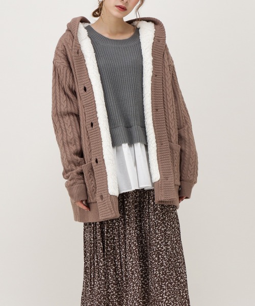 NAVY(ネイビー)の「裏ボアニットパーカー(パーカー・レディース・ネイビー/ブラウン/グレー・フリー)」の2枚目の写真