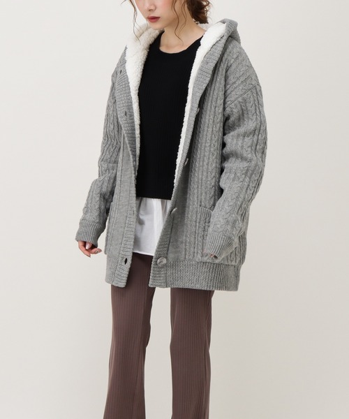 NAVY(ネイビー)の「裏ボアニットパーカー(パーカー・レディース・ネイビー/ブラウン/グレー・フリー)」の4枚目の写真