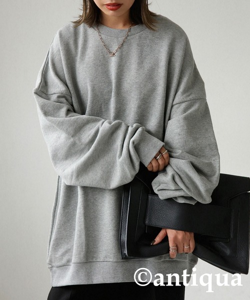 antiqua（アンティカ）の「綿100％スウェットトップス（スウェット・レディース・ベージュ/テラコッタ/ブラック/カーキ/杢グレー/ブルー系その他/パープル系その他/グリーン系その他・L/M/XL）」の14枚目の写真