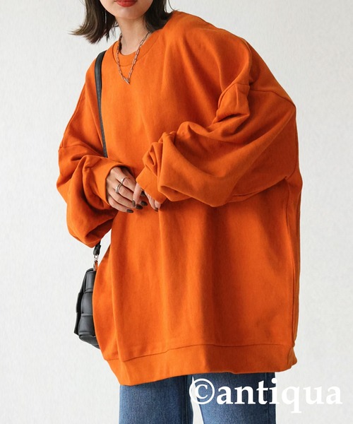 antiqua（アンティカ）の「綿100％スウェットトップス（スウェット・レディース・ベージュ/テラコッタ/ブラック/カーキ/杢グレー/ブルー系その他/パープル系その他/グリーン系その他・L/M/XL）」の21枚目の写真