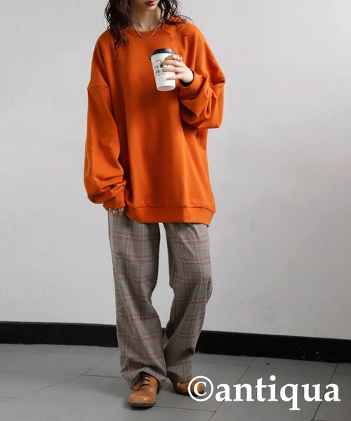 antiqua（アンティカ）の「綿100％スウェットトップス（スウェット・レディース・ベージュ/テラコッタ/ブラック/カーキ/杢グレー/ブルー系その他/パープル系その他/グリーン系その他・L/M/XL）」の20枚目の写真