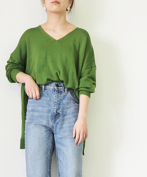 Riberry（リベリー）の「Vネックニットプルオーバー（ニット/セーター・レディース・ライトグレー/ベージュ/ネイビー/オフホワイト/グリーン・MEDIUM）」の5枚目の写真