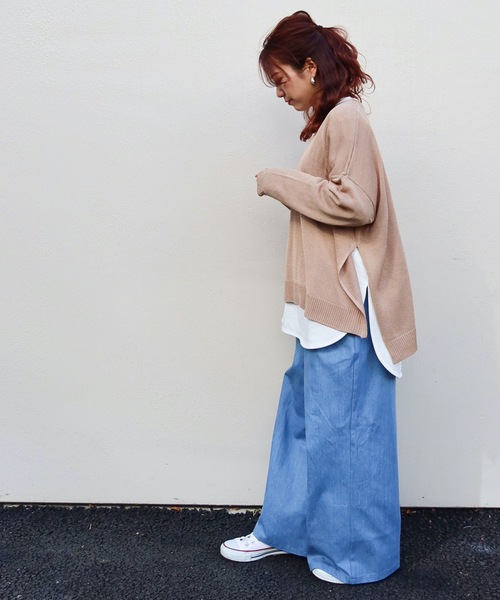 Riberry（リベリー）の「Vネックニットプルオーバー（ニット/セーター・レディース・ライトグレー/ベージュ/ネイビー/オフホワイト/グリーン・MEDIUM）」の9枚目の写真