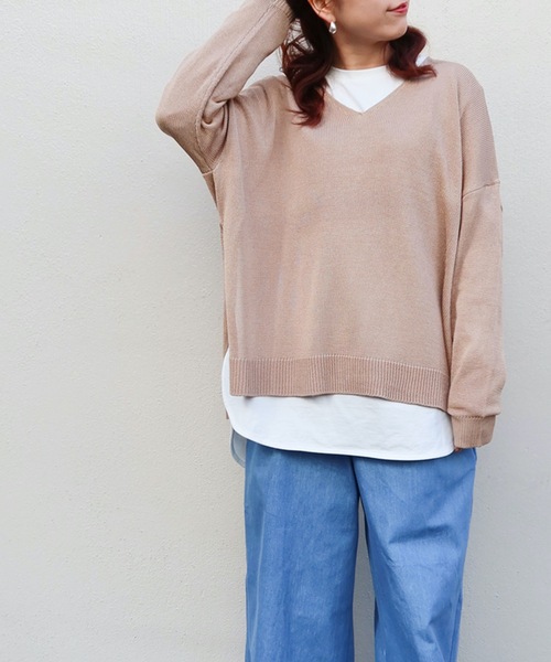 Riberry（リベリー）の「Vネックニットプルオーバー（ニット/セーター・レディース・ライトグレー/ベージュ/ネイビー/オフホワイト/グリーン・MEDIUM）」の10枚目の写真