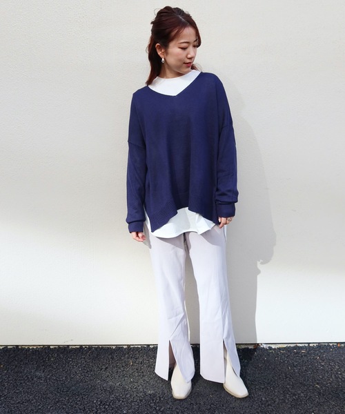 Riberry（リベリー）の「Vネックニットプルオーバー（ニット/セーター・レディース・ライトグレー/ベージュ/ネイビー/オフホワイト/グリーン・MEDIUM）」の14枚目の写真