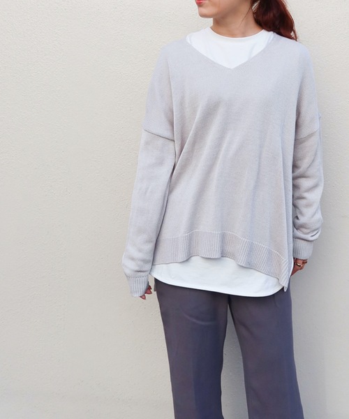 Riberry（リベリー）の「Vネックニットプルオーバー（ニット/セーター・レディース・ライトグレー/ベージュ/ネイビー/オフホワイト/グリーン・MEDIUM）」の20枚目の写真