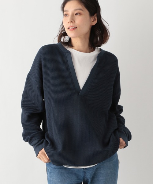 LEPSIM(レプシィム)の「フカスリットリブプルオーバー 932991(Tシャツ/カットソー・レディース・オレンジ/ネイビー/アイボリー・FREE)」の3枚目の写真