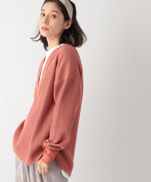LEPSIM(レプシィム)の「フカスリットリブプルオーバー 932991(Tシャツ/カットソー・レディース・オレンジ/ネイビー/アイボリー・FREE)」の1枚目の写真
