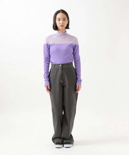 ROCKET x LUNCH（ロケットアンドランチ）の「ROCKET×LUNCH／シアー切り替えタートルネックＴ　2928998（Tシャツ/カットソー・レディース・ブラック/パープル・SMALL）」の5枚目の写真